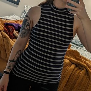 Striped Sleeveless Turtle Neck